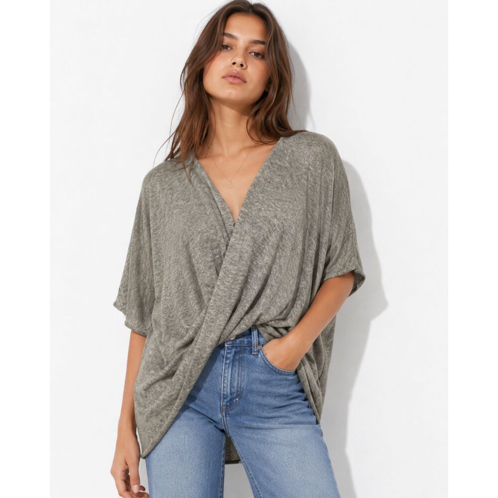 By Together Oversized Drape Knit Sweater Soft Cross Front Lounge Top NWT S M